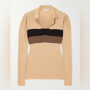 NWT FENDI Striped Ribbed Silk Sweater - Brown Size IT 44 US 8